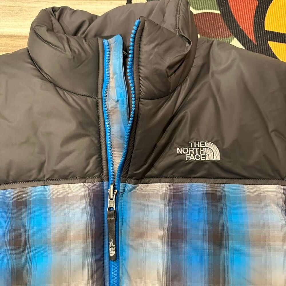 Kids The North Face Drummer Blue Plaid and Gray Puffer Vest - Picture 6 of 6